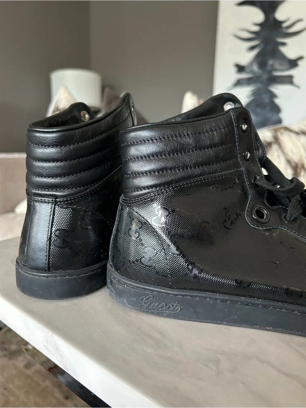 Gucci Black High-Top Logo Embossed Men's Sneakers